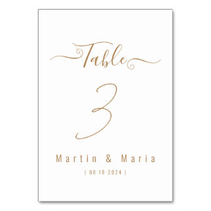 Elegant Minimalist Script Gold Wedding Table Numbe Number