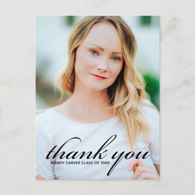 Elegant Minimalist Script Graduate Photo Thank You Postcard (Front)