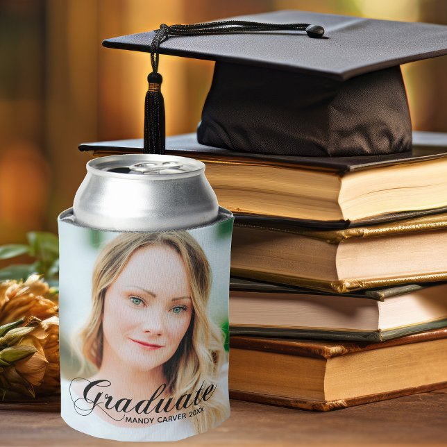 Elegant Minimalist Script Graduation Photo Party Can Cooler (Creator Uploaded)