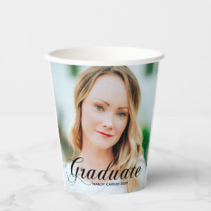 Elegant Minimalist Script Graduation Photo Party Paper Cups