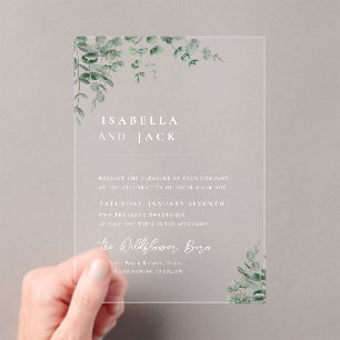 Elegant Minimalist Script Greenery Wedding Acrylic Invitations