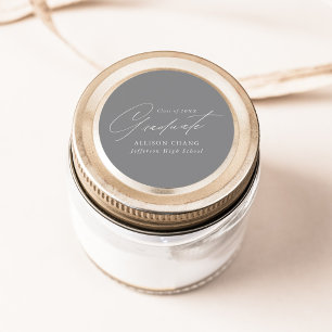 Elegant Minimalist Script Grey Graduation Classic Round Sticker