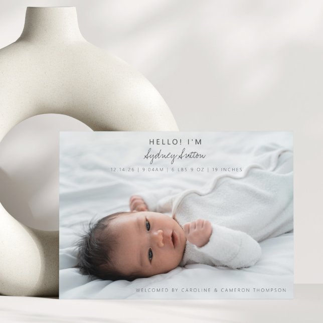 Elegant Minimalist Script Hello Baby 2 Photo Birth Announcement (Creator Uploaded)