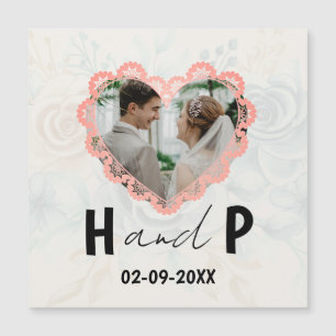 Elegant Minimalist Script Monogram Photo Wedding Magnetic Invitation