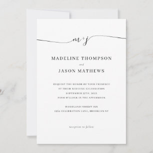 Elegant Minimalist Script Monogram Wedding Invitation