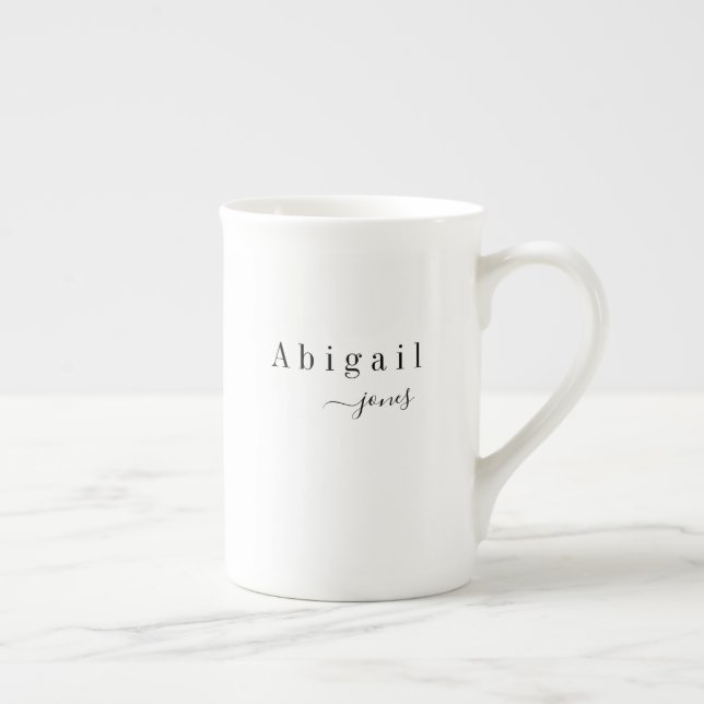 Elegant Minimalist Script Name Personalised Bone China Mug (Right)