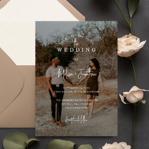 Elegant Minimalist Script Overlay photo Wedding Invitation