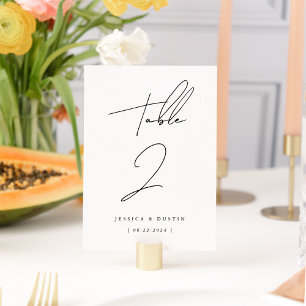 Elegant Minimalist Script Personalised Wedding Table Number