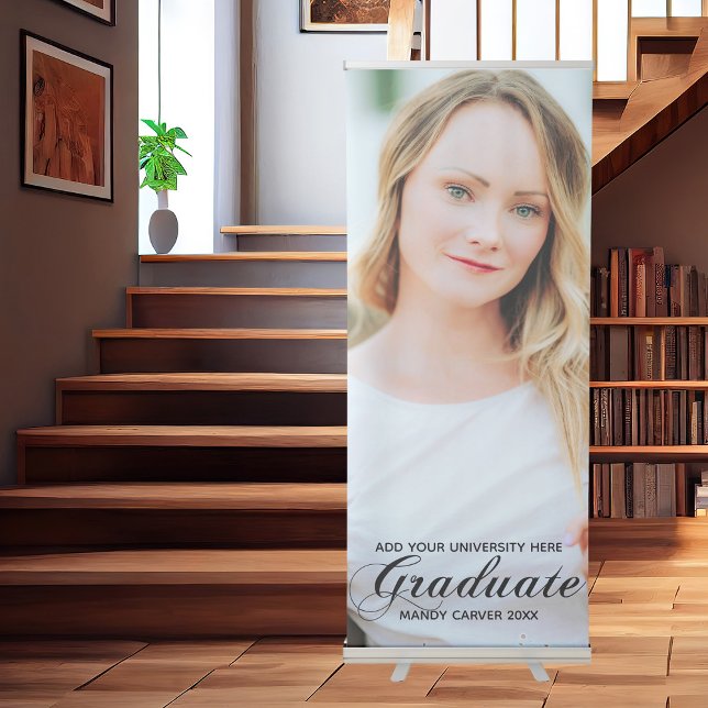 Elegant Minimalist Script Photo Graduation Party Retractable Banner (Creator Uploaded)