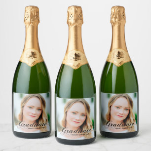 Elegant Minimalist Script Photo Graduation Party Sparkling Wine Label