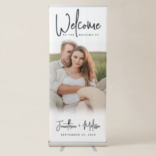 Elegant Minimalist Script Photo Wedding Welcome Retractable Banner