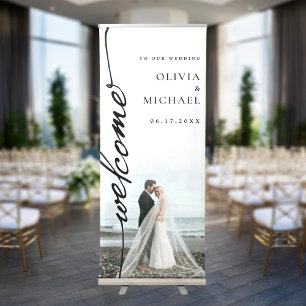 Elegant Minimalist Script Photo Wedding Welcome  Retractable Banner