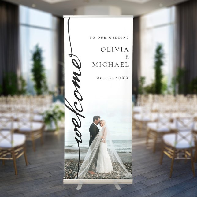 Elegant Minimalist Script Photo Wedding Welcome  Retractable Banner (Creator Uploaded)