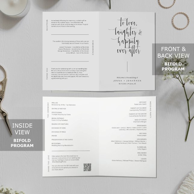 Elegant Minimalist Script QR Code Wedding Folded Programme (Creator Uploaded)