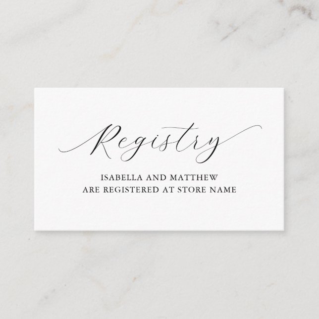 Elegant Minimalist Script Registry Information Enclosure Card (Front)
