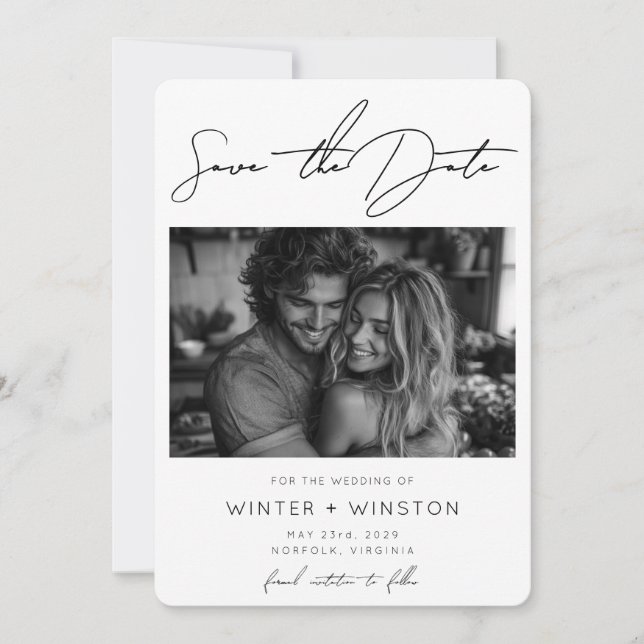 Elegant Minimalist Script Two Photo  Save The Date (Front)
