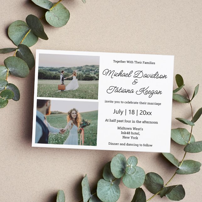 elegant minimalist script wedding 2 photos collage invitation (Creator Uploaded)