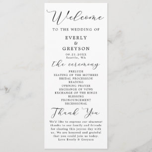 Elegant Minimalist Script Wedding Ceremony Programme
