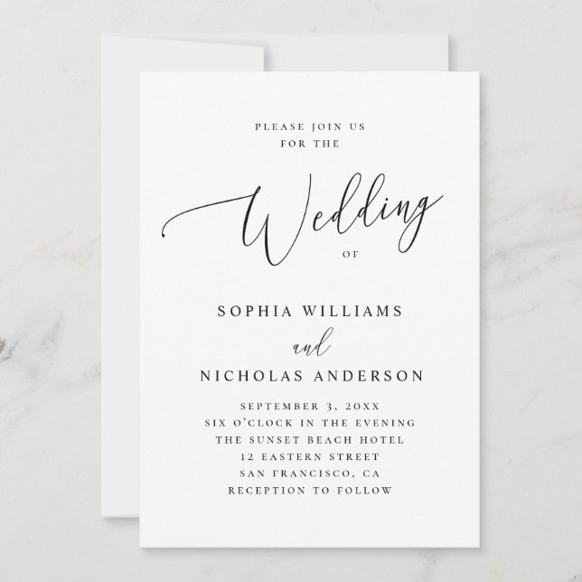 Elegant Minimalist Script Wedding | Formal Classic Invitation (Front)