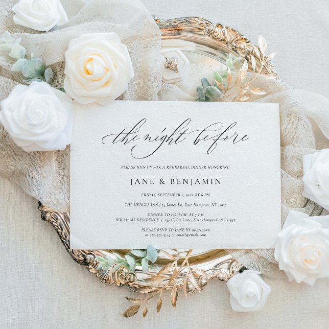 Elegant Minimalist Script Wedding Rehearsal Dinner Invitation (This elegant, minimalist rehearsal dinner invite features a flowing calligraphy script.)