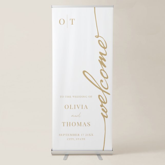 Elegant Minimalist Script Wedding Welcome Retractable Banner (Front)