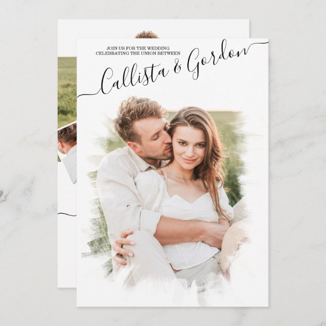 Elegant Minimalist Scripted Photo Collage Wedding Invitation (Front/Back)