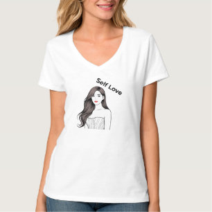 Elegant Minimalist Self Love Woman Line Art Pink T-Shirt