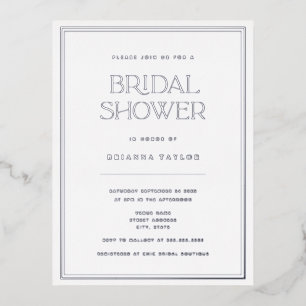 Elegant Minimalist Silver Bridal Shower Foil Invitation Postcard
