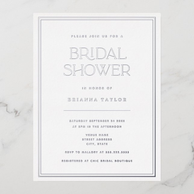 Elegant Minimalist Silver Bridal Shower Foil Invitation Postcard (Front)