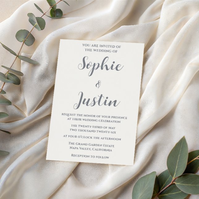 Elegant Minimalist Silver Grey Script Wedding Invitation (Creator Uploaded)