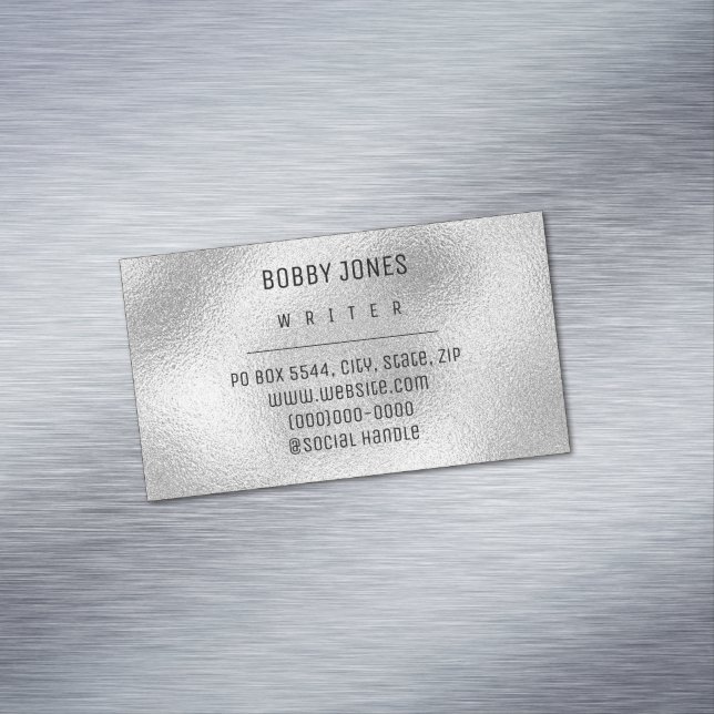 Elegant Minimalist Silver Metallic  Magnetic Business Card (In Situ)