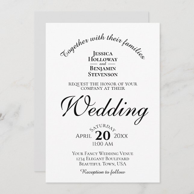 Elegant Minimalist Simple Black & White Wedding Invitation (Front/Back)