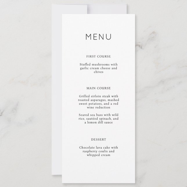 Elegant Minimalist Simple Bridal Shower Menu Card (Front)