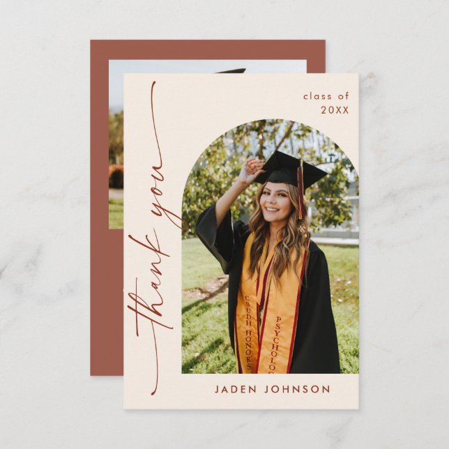 Elegant Minimalist Simple Graduation 2 Photo Thank You Card (Front/Back)