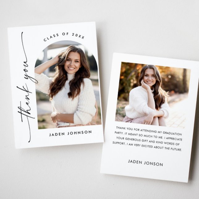 Elegant Minimalist Simple Graduation 2 Photo Thank You Card (Creator Uploaded)