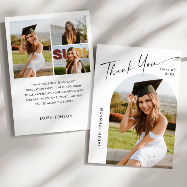 Elegant Minimalist Simple Graduation 4 Photo Thank You Card (Creator Uploaded)