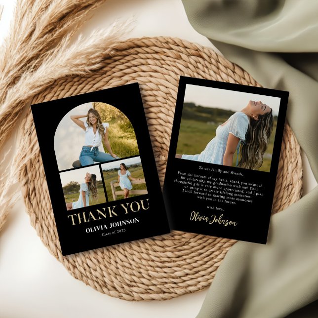 Elegant Minimalist Simple Graduation 4 Photo Thank You Card (Creator Uploaded)