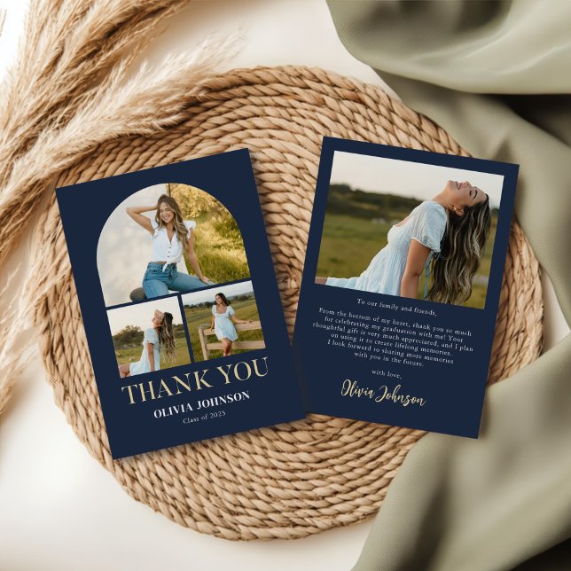 Elegant Minimalist Simple Graduation 4 Photo Thank You Card (Creator Uploaded)