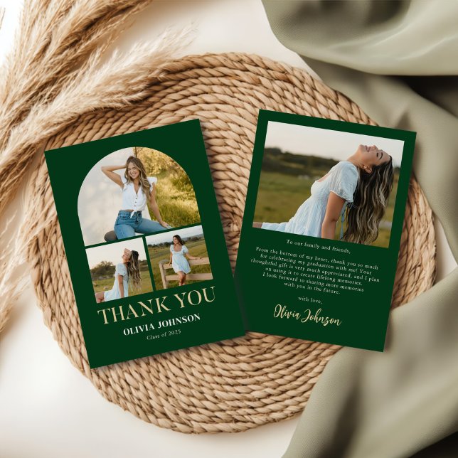 Elegant Minimalist Simple Graduation 4 Photo Thank You Card (Creator Uploaded)