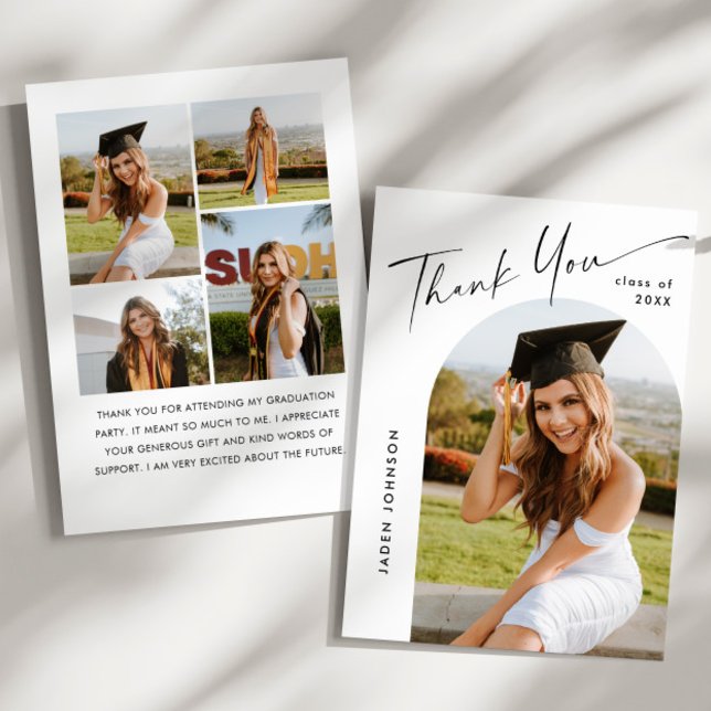 Elegant Minimalist Simple Graduation 5 Photo Thank You Card (Creator Uploaded)