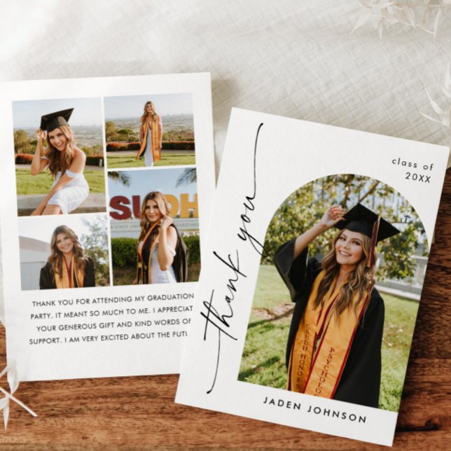 Elegant Minimalist Simple Graduation 5 Photo Thank You Card (Creator Uploaded)