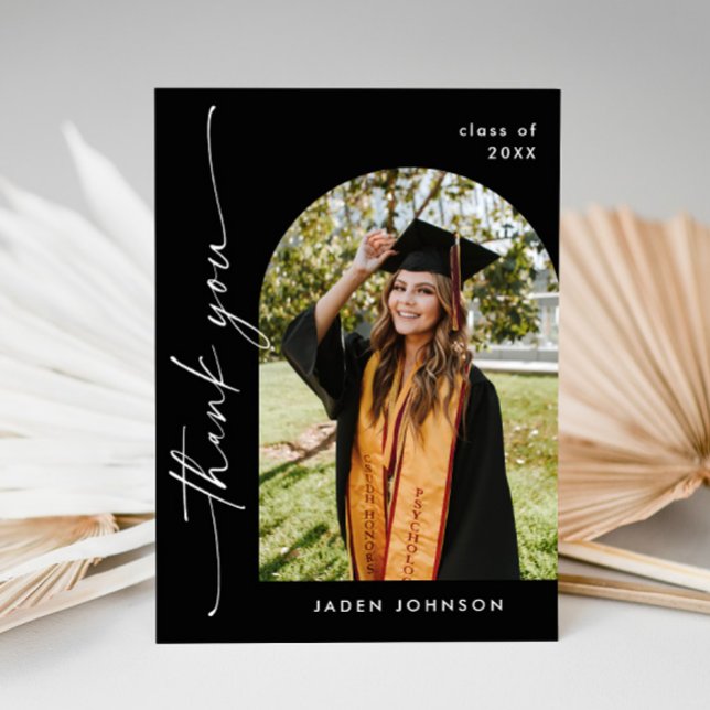 Elegant Minimalist Simple Graduation One Photo Thank You Card (Creator Uploaded)