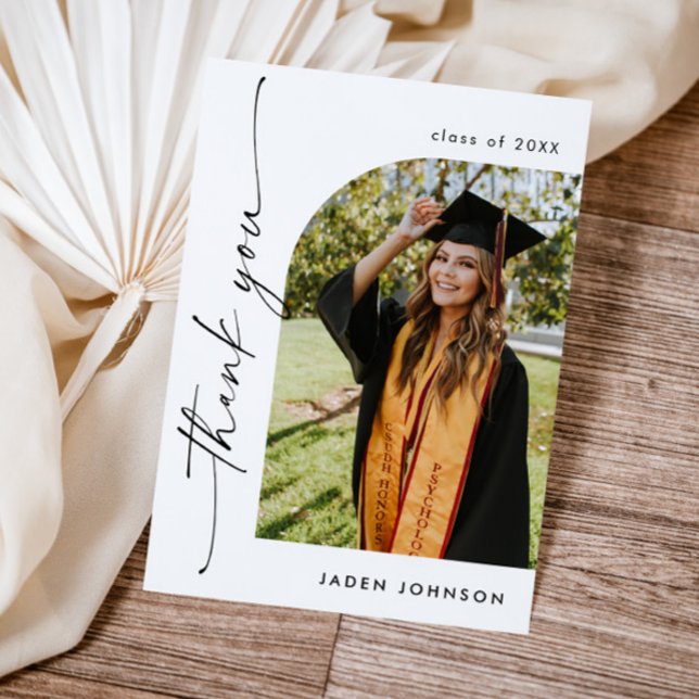 Elegant Minimalist Simple Graduation One Photo Thank You Card (Creator Uploaded)