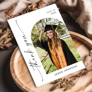 Elegant Minimalist Simple Graduation One Photo Thank You Card