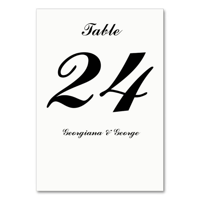 Elegant, Minimalist, Simple, Plain Black & White Table Number (Back)