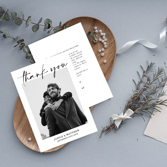 Elegant Minimalist Simple Script Wedding Photo Thank You Card (Minimalist script wedding photo thank you card adds a personal touch to cherish memories)