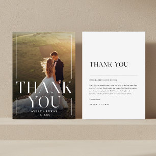 Elegant Minimalist Simple Typography Photo Wedding Thank You Card