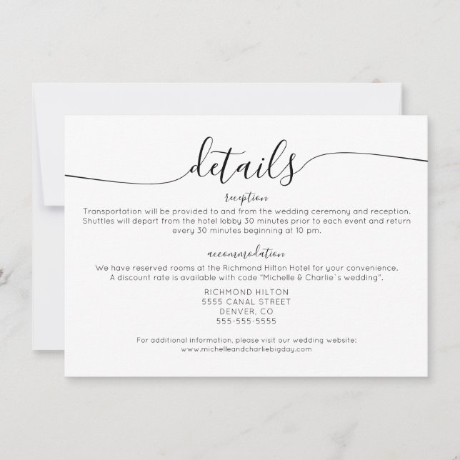 Elegant Minimalist Simple Wedding Details Invitation (Front)