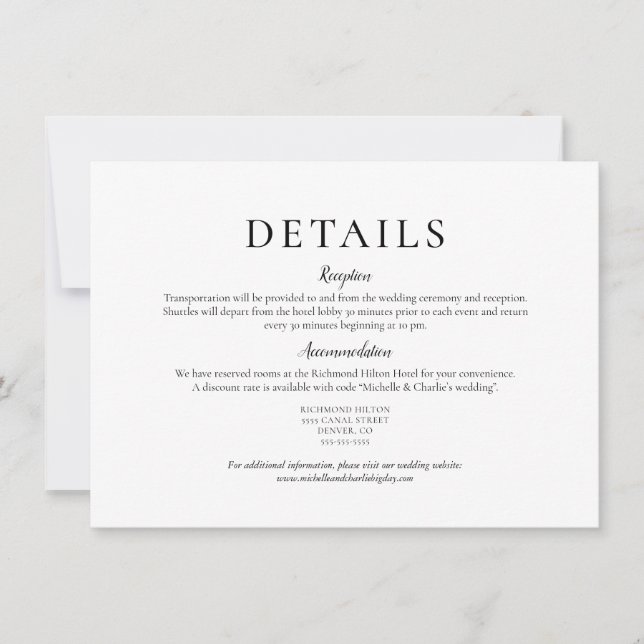 Elegant Minimalist Simple Wedding Details Invitation (Front)