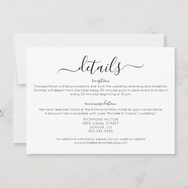 Elegant Minimalist Simple Wedding Details Invitation (Front)